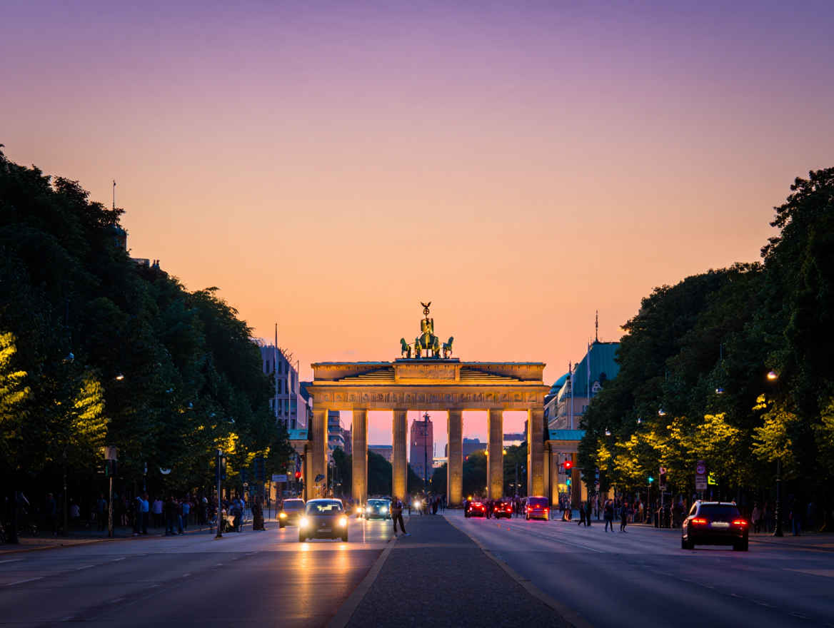Berlins pulsierendes Stadtbild mit Brandenburger Tor und Spree
